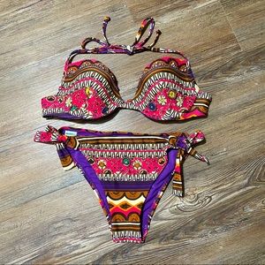 Valery Blu Beaded Boho Print Bikini